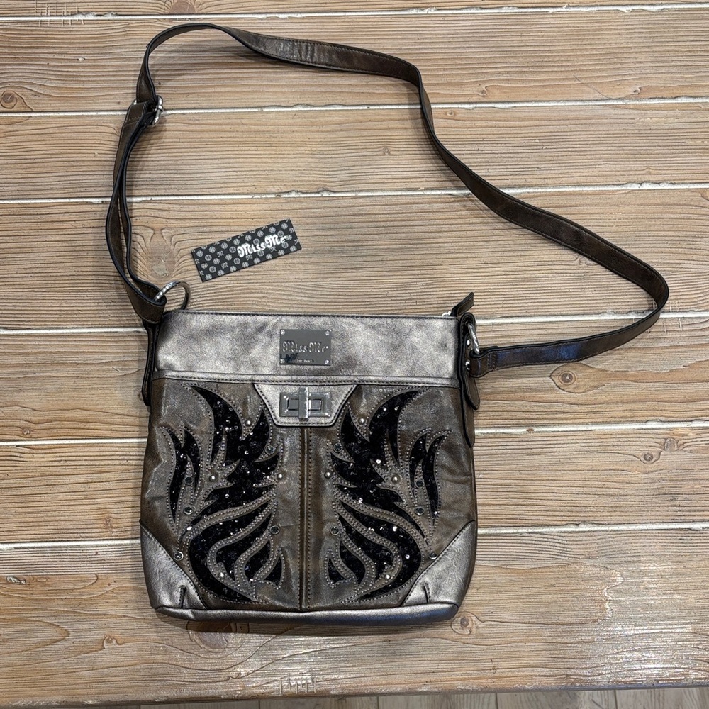 Miss Me Metallic Silver and Brown Messenger Bag
